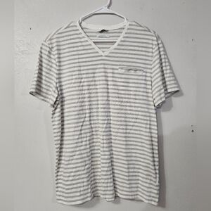 Calvin Klein Liquid Touch Gray And White Striped Short Sleeve Tee!